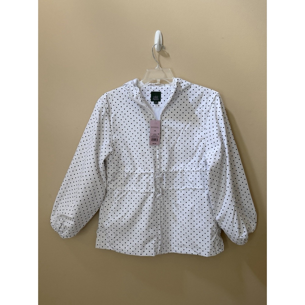 Wild Fable Women's Cinch Waist Raincoat White Polka Dots Size XS NWT